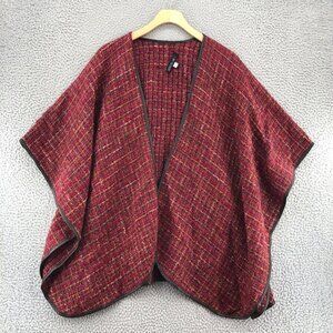 Lafayette 148 Poncho Womens OS Berry Marled Tweed Wool Leather Open Wrap Shawl